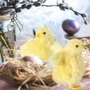 9 Pcs Spring Easter Chicken Decoration Set 4 Pcs Realistic Plush Little Chick Figurine Fluffy Chicks 4 Pcs Craft Foam Egg 1 Bag Yellow Easter Grass for Photography DIY Crafting Easter Hunt Party
