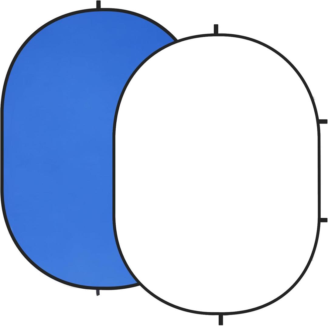 Kate 5x6.5ft(1.5x2m) Collapsible Backdrop Self Tape White Blue Twist Flex Folding Pop up Backgrounds for Photoshoot, Headshots Photo, Video Calls