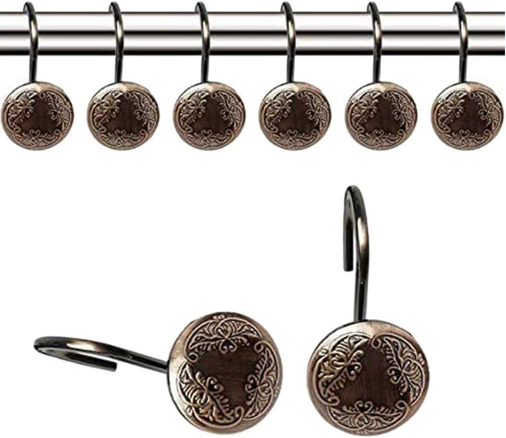 Oil Rubbed Bronze Shower Curtain Rod Hooks, Antique Curtain Rings Holder Decorative Rustproof for Bathroom Shower Home