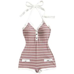 Verdusa Women's Striped Halter Romper Casual Summer Sexy Romper Short 2025 Date Night Outfits, Medium