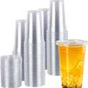 TashiBox plastic cups with lids [24 oz 100cups&100flat lids],Clear Crystal disposable plastic cups,smoothie cups