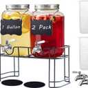 Einfache 1 Gallon Drink Dispenser with Stand,2 Pack Beverage Dispenser with Stand & Stainless Steel Spigot, Glass Water Lemonade Dispensers for Juice, Parties