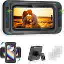 Upgraded Shower Phone Mount Waterproof with Speaker Hole Touch Screen Shower Phone Stand Holder for Bathroom Bathtub Kitchen Wall Mirror for iPhone 1716 15 14 13 12 11 Pro XS XR Max (Black)