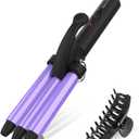 Hair Iron, 1/2 Inch Mini Crimper for Women Beach Waves, Hair Waver 3 Barrel Curling Iron with Ceramic Tourmaline, Dual Voltage Waver Curling Iron for Travel, Purple