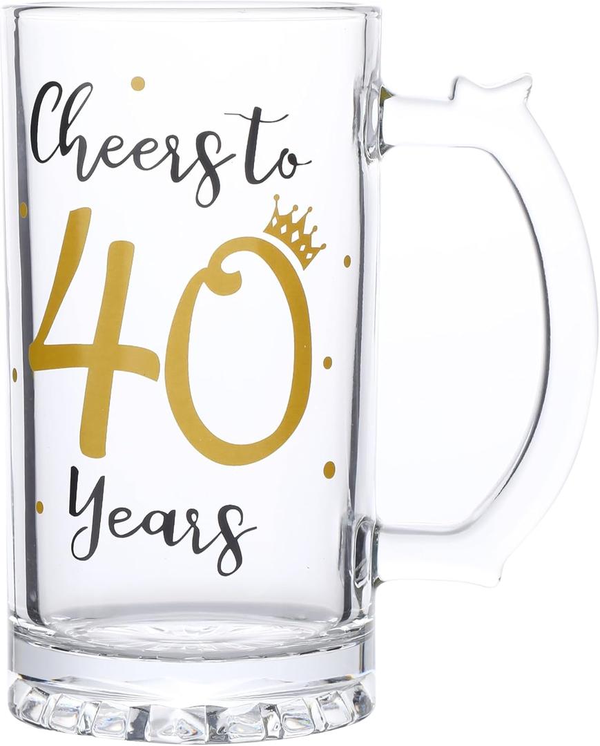 40th Birthday GiftMen and Women Cheering 40th Birthday Beer MugsCheers to the 40th Anniversary Beer Glass40th Birthday Party Wedding Anniversary Decorative Gift, 18 Ounce (Cheers to 40 Years)