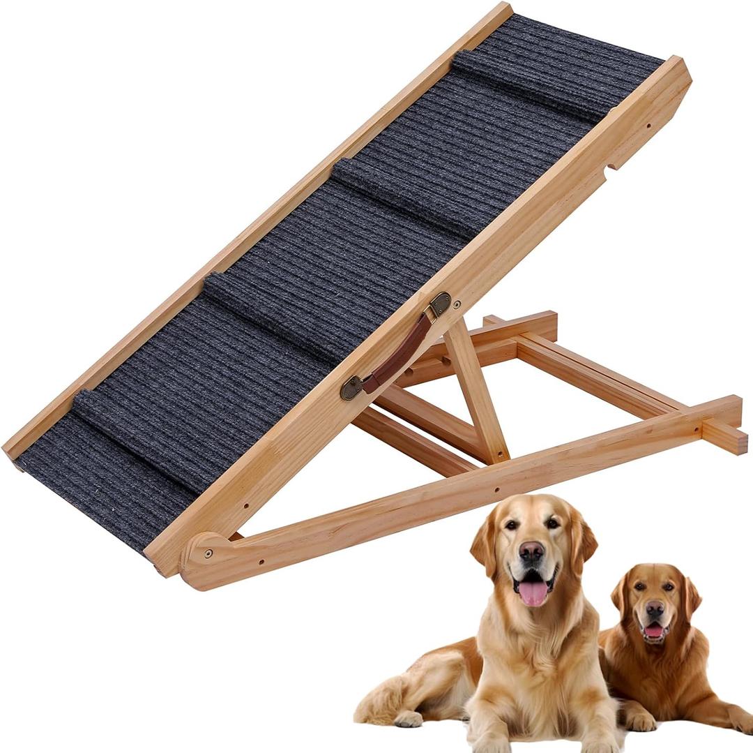 Foldable Wooden Dog Ramp & Pet Stairs - 5-Level Non-Slip Pet Steps for Dogs & Cats,Wood Ramp for Dogs to Get on Bed Couch Car,Suitable for Indoor and Outdoor Use