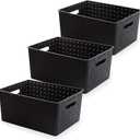 BINO | Plastic Basket, Large - Black | 3 Pack | THE STABLE COLLECTION | Multi-Use Storage Basket | Rectangular Cabinet Organizer | Home & Office Storage Organizer | Baskets for Bathroom Organizing