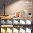 Desk Lamp with Charger, 10%-100% Stepless Dimmable & 5 Color Modes Study Lamp, Touch Control, 30-/60-minute Timer, USB Charging Output Port, CRI90, Eye-Caring Foldable LED Desk Lamps for Home Office