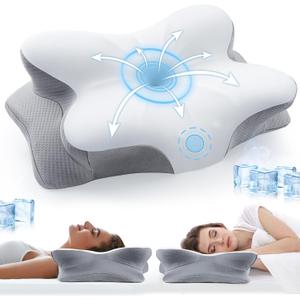 Cervical Neck Pillow for Pain Relief Sleeping, Neck Support Pillows for Sleeping with Cooling Pillowcase, Ergonomic Memory Foam Pillows, Contour Orthopedic Pillow for Side Back Stomach Sleeper