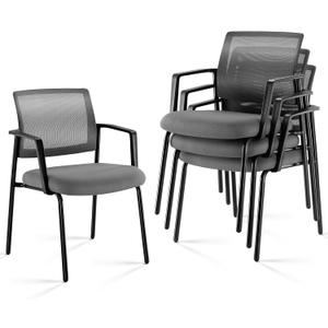 Sweetcrispy Mesh Back Stacking Arm Chairs 4 Pack, Upholstered Fabric Stack Chairs, Sturdy Metal, Easy to Use and Store, Outdoor and Indoor, for Home, Office, Party, Comfy, Grey