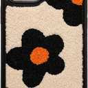 Creative Flower Case for iPhone 15 Cute Design,Embroidery Floral Case for iPhone 15 Kawaii Fluffy Back,Fashion Slim Girly Case Protective Cover for iPhone 15 6.1inch 2023(Orange Flower)