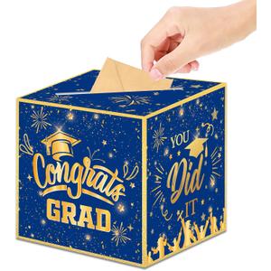 3 x Graduation Decorations 2026 Graduation Card Box Blue Gold Congrats Grad Gifts Cardboard for Class of 2026 High School College Grad Party Decor 8.7 Inch