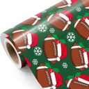 WRAPAHOLIC Football Christmas Wrapping Paper - Mini Roll - 17 Inch x 16.5 Feet - Snowflakes and Santa Hat Football Wrapping Paper for Christmas, Sport Party, Holiday, Party Celebration
