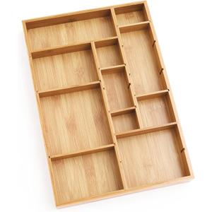 Lipper International 8397 Bamboo Wood Adjustable Drawer Organizer with 6 Removable Dividers, 12" x 17-1/2" x 1-7/8"
