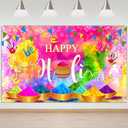 Mocsicka Happy Holi Backdrop Banner India Festival of Colors Photography Background Indian Colorful Graffiti Party Decor Photo Booth Props (70.8"L x 43.3"W)