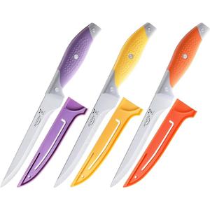 3PCS Boning Knife, German Stainless Steel Fillet Knives, 6 inch Curved Boning Deboning Filet Fillet Knife for Meat, Fish, Poultry, Cutting, Trimming, Ergonomic Rubber Handle, Dishwasher Safe