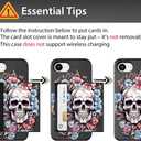 Compatible for iPhone 16e & 17e Case with Card Holder Cute - Kawaii Design Military-Grade Drop Protection Rugged Wallet Cases for Women (Black Skull Floral)