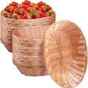 Potchen 24 Pack Plastic Oval Basket 9.5 x 6.3 x 2.4 Inch Small Fruit Bread Basket Wicker Storage Baskets for Gifts Empty Easter Home Kitchen Restaurant Food Serving Centerpiece Display(Light Brown)