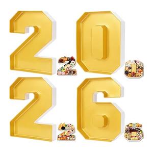 Tellingyou 2026 Charcuterie Number Fillable Plastic Boxes 13.7" Graduation Large Fillable Tray Numbers for Chocolate Candy Snack Grad Party Supplies(Gold)