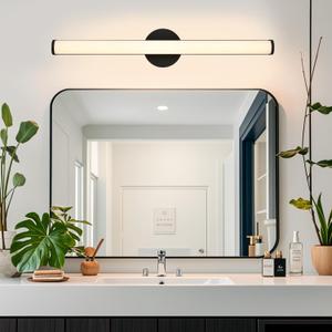 Black Bathroom Light Fixtures Over Mirror with Acrylic Shade,30 inch Modern Vanity Lighting Fixture Dimmable LED Bathroom Sconce 30W 3000K Vanity Light Bar for Mirror Living Room Bedroom