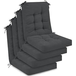 Juexica 4 Sets Outdoor Patio Chair Cushions Seat High Back Tufted Pillow Replacement Rocking Chair Cushions Pads for Patio Summer Seasonal Indoor Home Office( Dark Grey) (17 x 17 Inch)