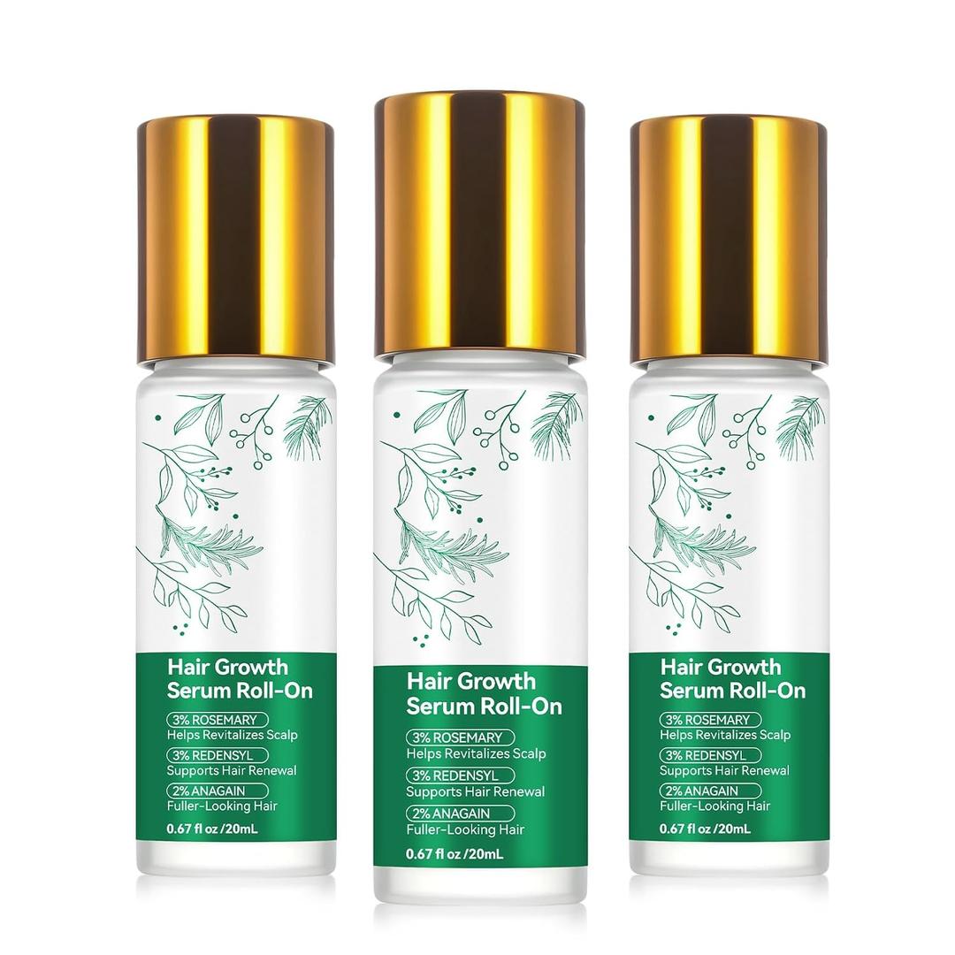 Hair Growth Serum Roll-On with 3% Rosemary & Redensyl, 2% AnaGain, Professional Hair Regrowth Treatment for Thicker, Fuller Looking Hair (60 ML)