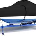 600D Waterproof Boat Cover, 20-22' Marine Grade Heavy Duty Trailerable Anti-UV Polyester Canvas, Fits 20-22ft Bass Boat, V-Hull, Fish & Ski,Black