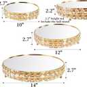 Goaste 3 Pack Crystal Cake Display Stand with Mirror, 14" 12" 10" Metal Pedestal Gold Round Cake Plate Stand, Dessert Cookies Fruit Serving Tray with Shining Crystal Beads for Wedding, Birthday Party