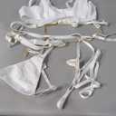 Foxiny Sexy O Ring Chain Strappy Push Up Choker Garter Belt Outfits Lingerie Set 3 Piece (Small, White)