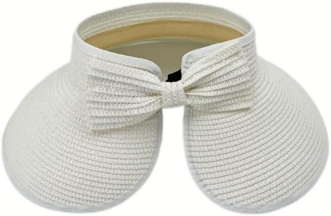 2 x Yountoon Sun Straw Visor Hats for Women Wide Brim Roll-Up Packable UPF 50+ (One Size, White)