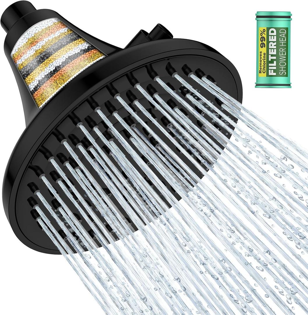 Homlord High Pressure Filtered Shower Head, One-Button Filter Replacement, Removes Chlorine & Impurities, Say Goodbye to Dry Skin & Frizzy Hair, 1-Minute Installation, Matte Black
