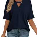 EVALESS Womens Summer Tops V Neck Short Sleeve Solid Loose Dressy Casual Basic T Shirts Tee Blouses (Small)