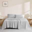 Linen Closet Organic 100% Cotton Queen Sheet 4 Pcs Set, 18 Deep Pocket, Light Grey | Lightweight, Eco-Friendly Cotton, Percale Softness, Durable & Breathable, Naturally Cooling | All Season Comfort