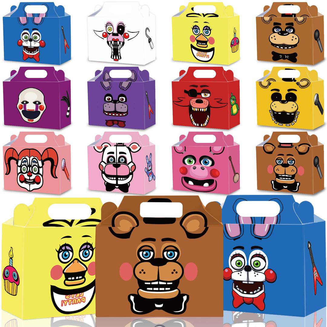  24Pack Five Nights at Freddy Party Gift Boxes - Five Nights at Freddy Party Favor Supplies Candy Treat Gift Boxes with Handles for Birthday Party Decorate 