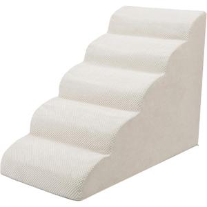 5 Steps Dog Stairs for Bed, 24" Dog Steps for High Bed, High Density Pet Steps for Small Dogs, Extra Wide Non-Slip Dogs Ramp for Injured, Older Pets, Small Cats, White