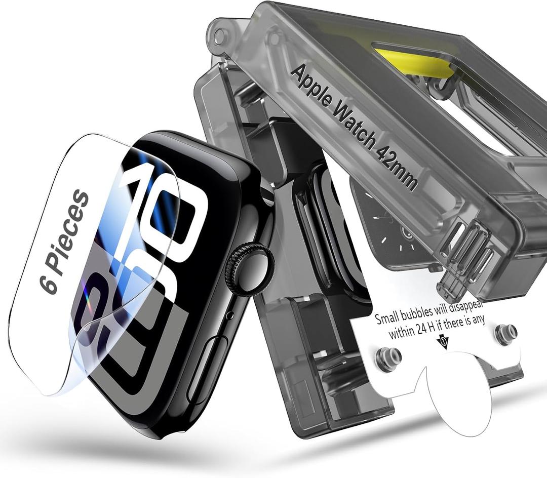 Tensea 6Pack Compatible with Apple Watch Screen Protector 46mm 42mm 45mm 41mm 44mm 40mm Accessories, Soft Film with Installation Kit, Face Case Cover for iWatch Series 10 9 8 7 6 5 4 SE 2nd Generation (Clear)