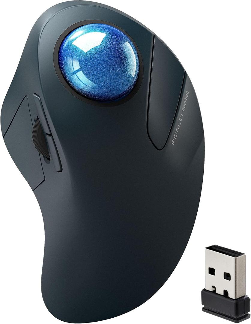 Wireless Trackball Mouse for Large Hands, Ergonomic Index Finger Control, Rechargeable Bluetooth/USB Mouse with Precise Smooth Tracking, Multi-Device Connection for Windows & Mac, Dark Blue