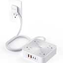 Surge Protector Power Strip 20W, TESSAN Flat Plug Thin Extension Cord 6 FT, Multiple Charging Station with 4 Outlets 4 USB(2 USB C), Mountable, Surge Protection for Home Office Dorm, Desk Accessories (Grey)