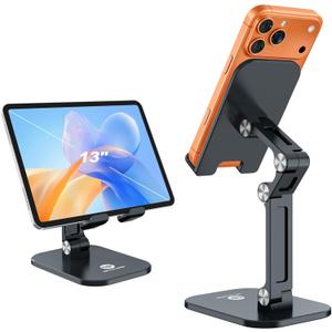 OCYCLONE Phone Stand, Foldable Cell Phone Stand Holder for Desk Office Accessories Adjustable Height and Angle iPhone Stand Compatible with 4"-13" Phones iPad Tablet - Black