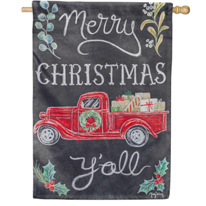 4 x Evergreen Merry Christmas Y'all Red Truck House Flag 