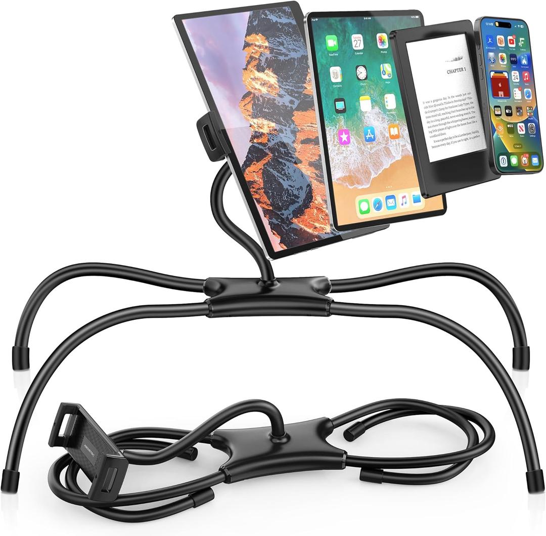 AboveTEK iPad Holder for Bed, Adjustable Tablet Bed Stand Mount, 360° HandsFree Kindle Holder for Reading in Bed, Compatible w/ 4.7"15.6" Tablets/iPads/Kindles/Phones/Samsung  Durable & Flexible