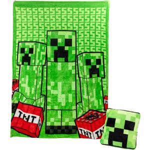 Paladone Minecraft Creeper 2-in-1 Cushion Blanket - Officially Licensed Microsoft Travel Blanket, Foldable Soft Fluffy Throw, Gamer Design for Living Room or Bedroom Dcor 120cm x 150cm