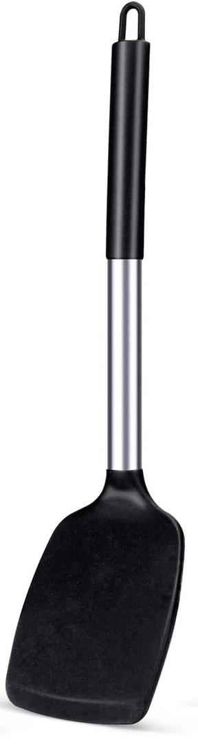 Silicone Solid Turner, Non Stick Slotted Kitchen Spatulas, High Heat Resistant BPA Free Cooking Utensils, Ideal Cookware for Fish, Eggs, Pancakes(Black)