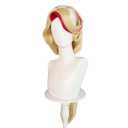 JoneTing 35inch Long Blond Wig for Women+Cap+2 Ribbons+2 Fangs Long Light Blonde and Red Wig for Adult Blond Wig with Bangs and Braids Long Blonde Mix Red Wig for Cosplay Halloween Party Outfit