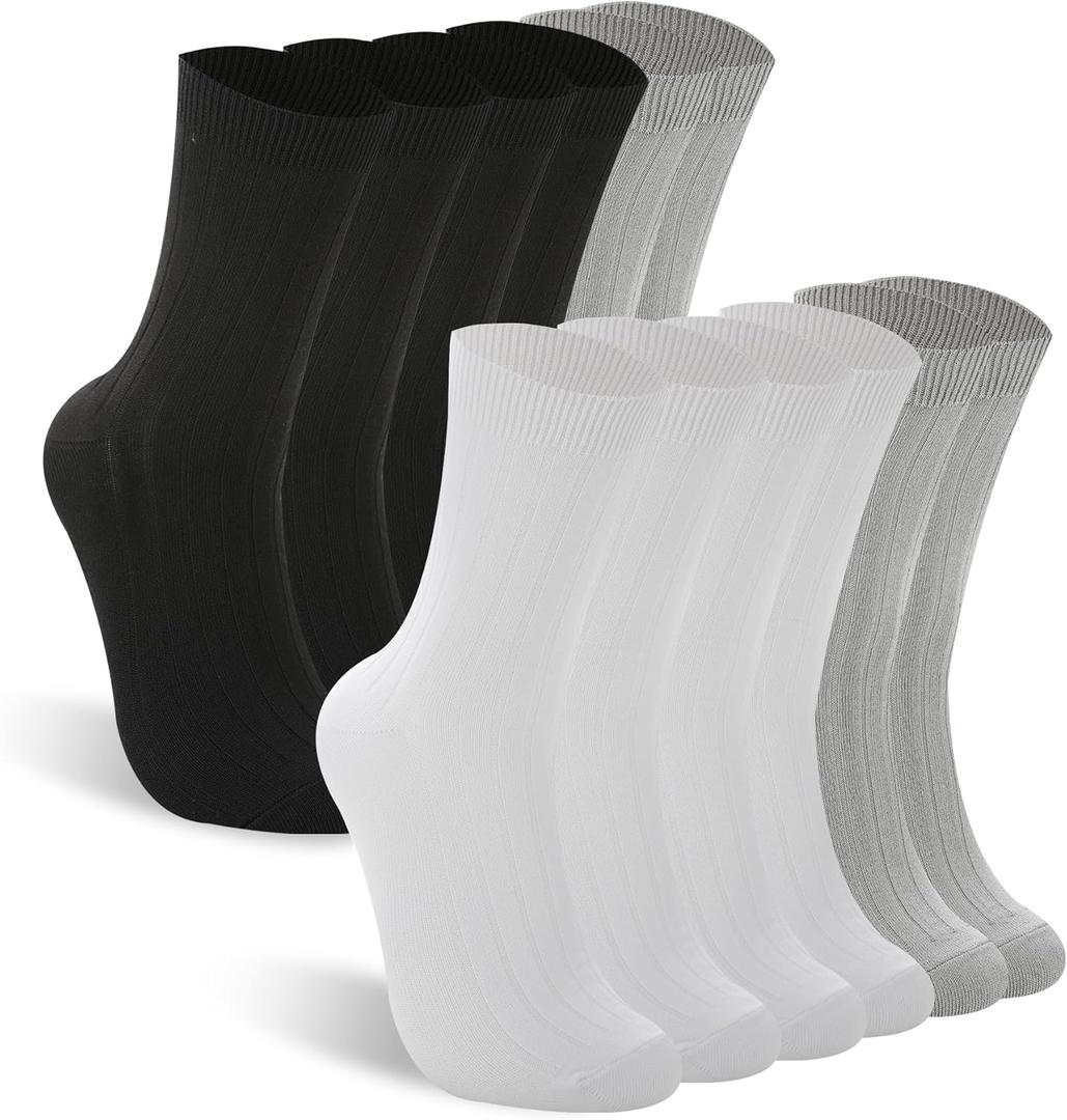 BAMBOO COOL Men's Crew Socks Bamboo Viscose Breathable Rib Dress Socks For Men, Casual Lightweight Comfort 6 Pack (M)