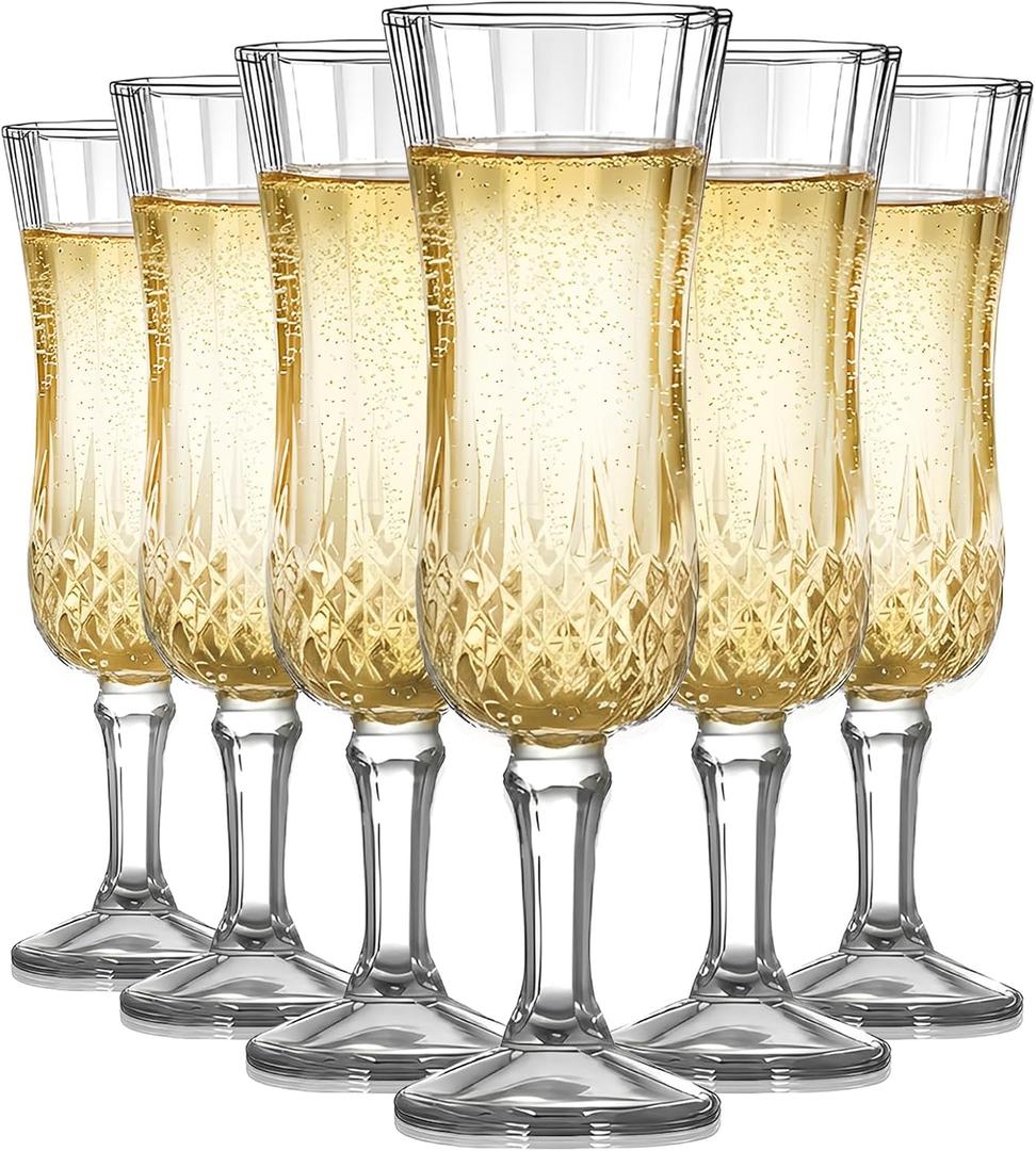 Set of 6 Champagne Flutes, 5.47oz Prosecco Glasses, Transparent, Reusable, Elegant Design, Dishwasher Safe, Durable Glass Perfect for Celebrations Modern Minimalist Style