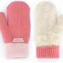 3 x FGSS Kids Winter Stretch Knitted Mittens - Thick Warm Gloves for Boys Girls 4-7 Yrs (Pink)
