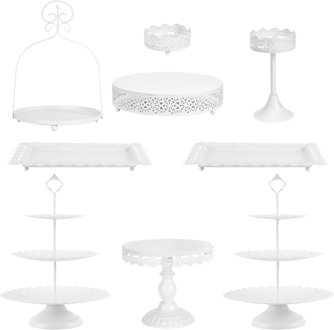 ZUMELER 9Pcs Cake Stand, White Metal CupCake Stand Holder Set for Dessert Table Plate Cupcake Round Cake Pedestals Stand Display Serving Tower for Wedding Brithday Party Celebration Home Decoration