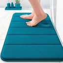 OLANLY Memory Foam Bath Mat 24x16, Super Soft Absorbent Bathroom Rugs, Quick Dry, Machine Washable Shower Floor Rugs, Bathmat Carpet, Bathroom Home Decor Accessories, Peacock Blue