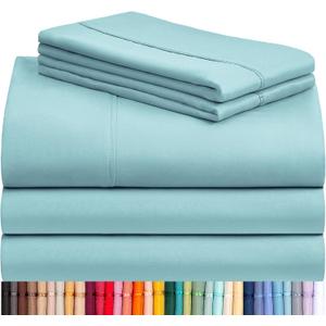 LuxClub 5 PC Split King Sheet Set, Breathable Luxury Bed Sheets, Deep Pockets 18" Eco Friendly Wrinkle Free Cooling Sheets Machine Washable Hotel Bedding Silky Soft - Aqua Split King